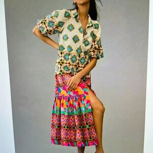 Anthropologie Mixed Print Buttondown Maxi Dress *NWT